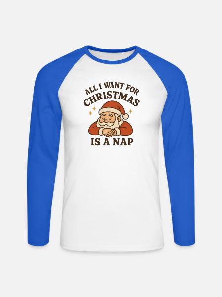 Santa Nap Cozy Christmas - Unisex Baseballshirt langarm - Weiß/Royalblau