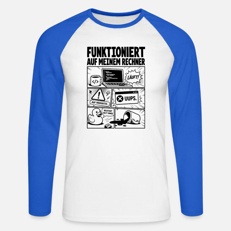 Läuft Coding Comic Design - Unisex Baseballshirt langarm - Weiß/Royalblau