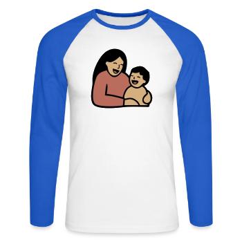 Maman Câlin de bébé Amour - T-shirt baseball manches longues Homme - blanc/bleu royal - Devant - Nik (191cm)