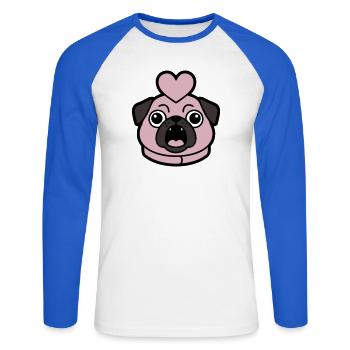 Mops Hund Herz Liebe Bellen - Unisex Baseballshirt langarm - Weiß/Royalblau - Vorne - Nik (191cm)