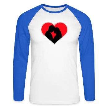Couple Silhouette Amour Romance Petit ami de la Saint-Valentin - T-shirt baseball manches longues Homme - blanc/bleu royal - Devant - Nik (191cm)