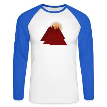 Red Mountains at Sunrise - Unisex Long Sleeve Baseball T-Shirt - white/royal blue - Front - Nik (191cm)
