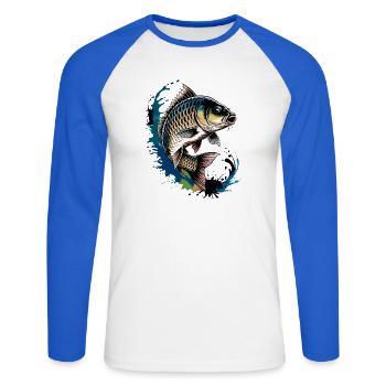 Karpfen Angeln - Unisex Baseballshirt langarm - Weiß/Royalblau - Vorne - Nik (191cm)