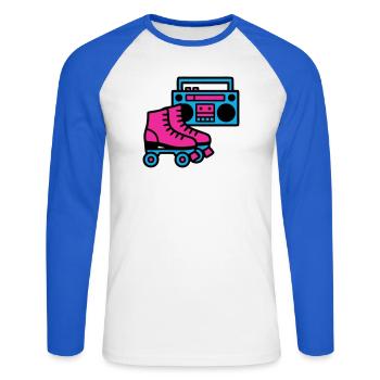 Rollschuhe Boombox 80er Retro - Unisex Baseballshirt langarm - Weiß/Royalblau - Vorne - Nik (191cm)