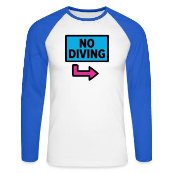 No Diving Schild Pool Retro - Unisex Baseballshirt langarm - Weiß/Royalblau - Vorne - Nik (191cm)