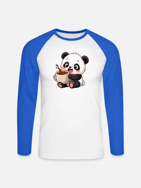Süßer Panda Kaffeetrinker Kaffeeliebhaber Cartoon - Unisex Baseballshirt langarm - Weiß/Royalblau