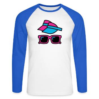 80s Sun Visor Glasses Set - Unisex Long Sleeve Baseball T-Shirt - white/royal blue - Front - Nik (191cm)