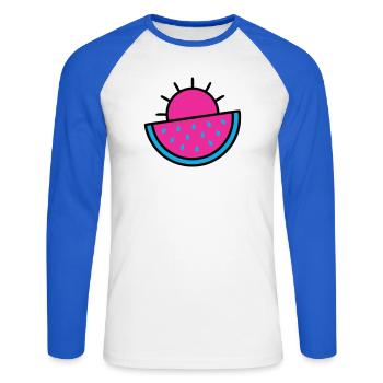 Watermelon Sun 90s Pop Art - Unisex Long Sleeve Baseball T-Shirt - white/royal blue - Front - Nik (191cm)