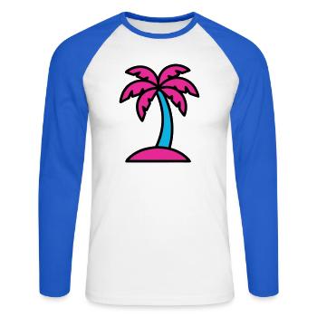 Vaporwave des années 90 de Neon Palm Tree - T-shirt baseball manches longues Homme - blanc/bleu royal - Devant - Nik (191cm)