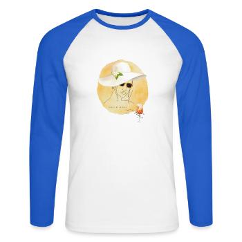 Design Été Amalfi Mood Lemon - T-shirt baseball manches longues Homme - blanc/bleu royal - Devant - Nik (191cm)