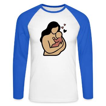 Maman Câlin de bébé Bohême - T-shirt baseball manches longues Homme - blanc/bleu royal - Devant - Nik (191cm)