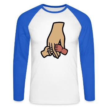 Parents Bébé Mains Amour Famille - T-shirt baseball manches longues Homme - blanc/bleu royal - Devant - Nik (191cm)