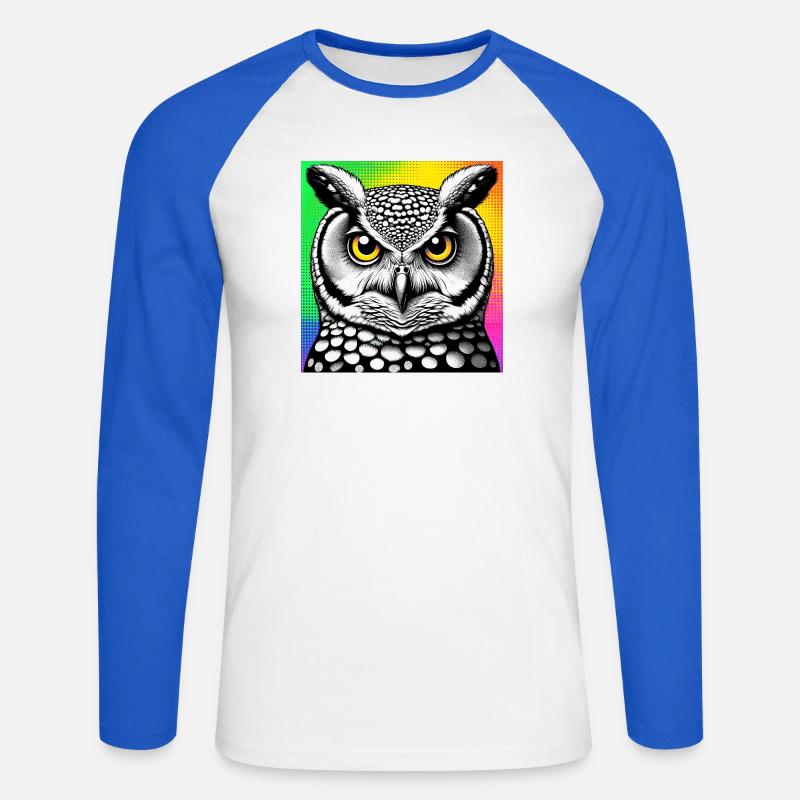Eule - Unisex Baseballshirt langarm - Weiß/Royalblau