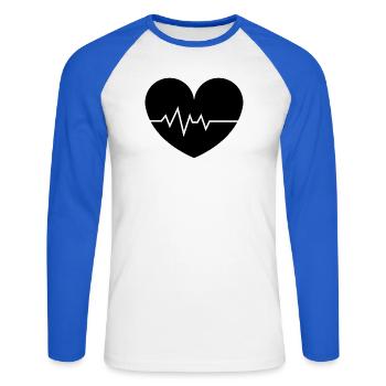 Heartbeat Line Love Heart - Unisex Long Sleeve Baseball T-Shirt - white/royal blue - Front - Nik (191cm)