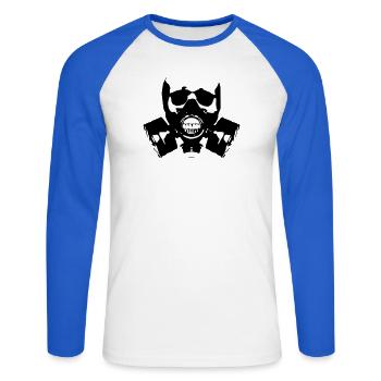 Silhouette du crâne du masque à gaz - T-shirt baseball manches longues Homme - blanc/bleu royal - Devant - Nik (191cm)