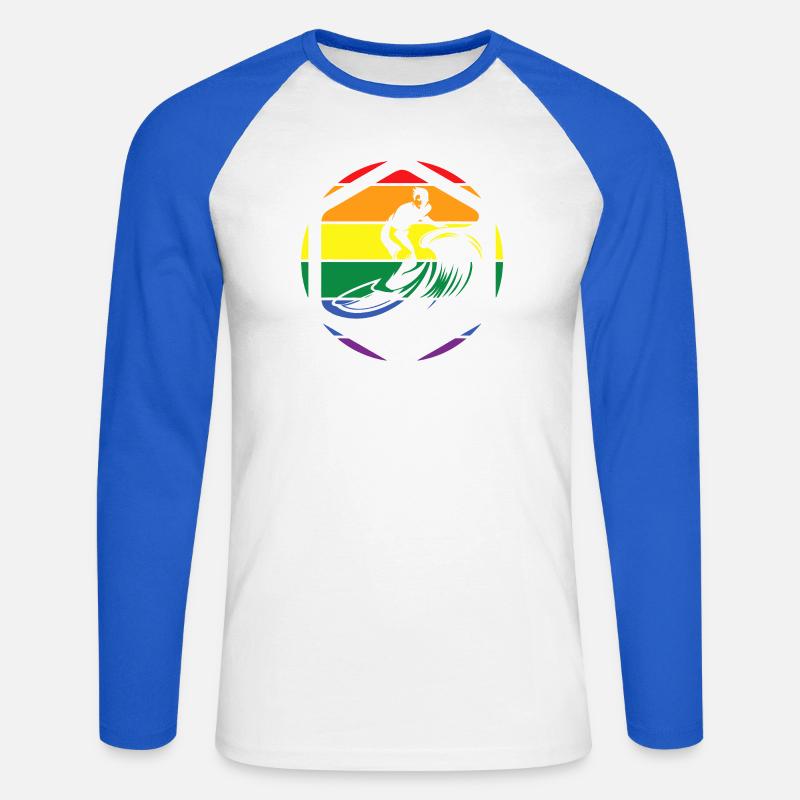 Rainbow Wave Surfer Circle - Unisex Baseballshirt langarm - Weiß/Royalblau