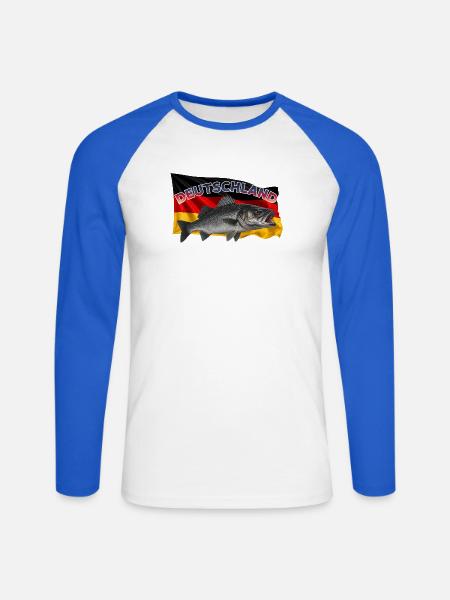 Wolfsbarsch Angeln Deutschland - Unisex Baseballshirt langarm - Weiß/Royalblau