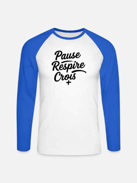 Pause Respire Crois Script - T-shirt baseball manches longues Homme - blanc/bleu royal
