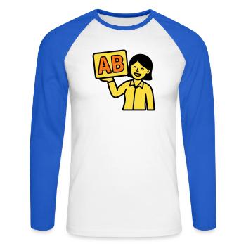 Enseignant à l’école primaire ABC Vector - T-shirt baseball manches longues Homme - blanc/bleu royal - Devant - Nik (191cm)