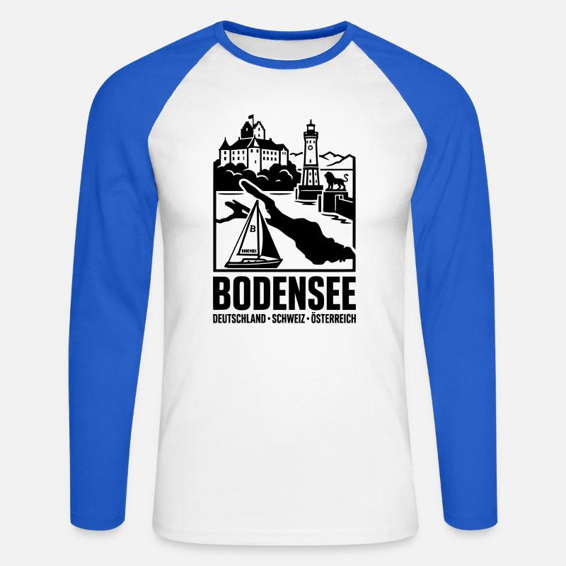 Bodensee Silhouette Wahrzeichen - Unisex Baseballshirt langarm - Weiß/Royalblau