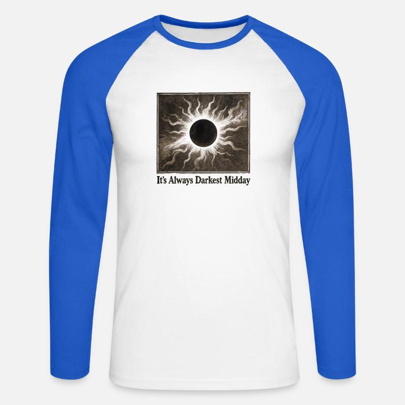 Darkest Noon | Solar eclipse - Unisex Long Sleeve Baseball T-Shirt - white/royal blue