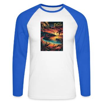  Puerto Plata Tropischer Sonnenuntergang an der - Unisex Baseballshirt langarm - Weiß/Royalblau - Vorne - Nik (191cm)