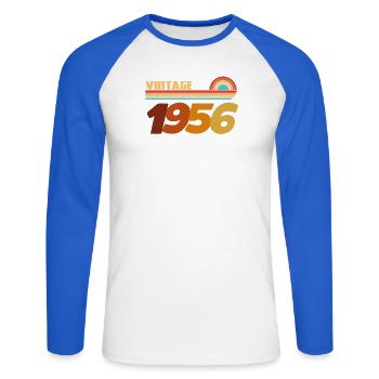 70 Years 1956 Rock Style T-Shirt - Unisex Long Sleeve Baseball T-Shirt - white/royal blue - Front - Nik (191cm)