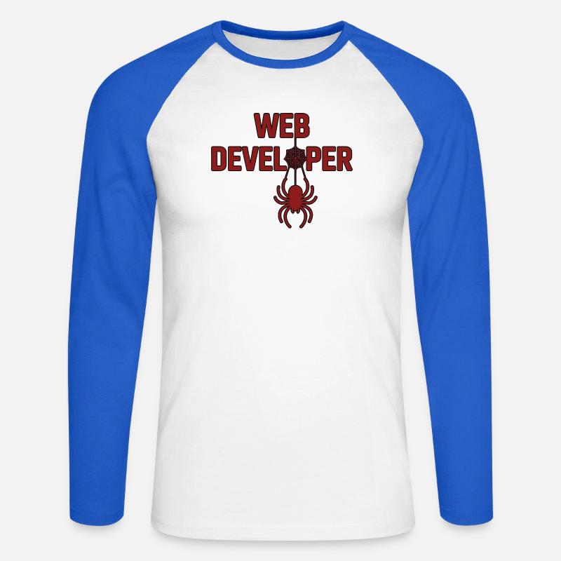 Web Developer Spider Logo Shirt - Unisex Long Sleeve Baseball T-Shirt - white/royal blue