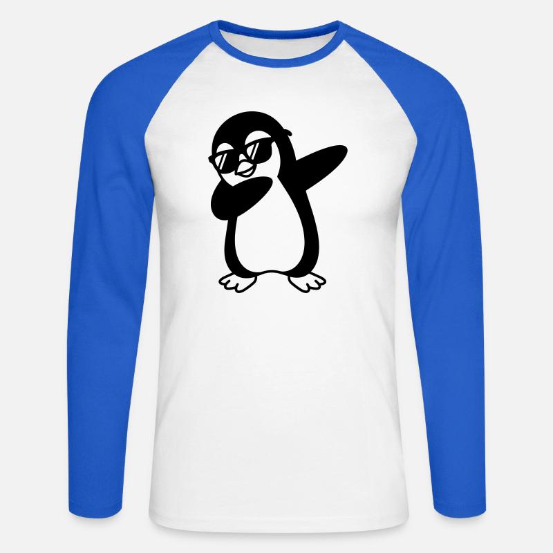 Pinguin Dab - Unisex Baseballshirt langarm - Weiß/Royalblau