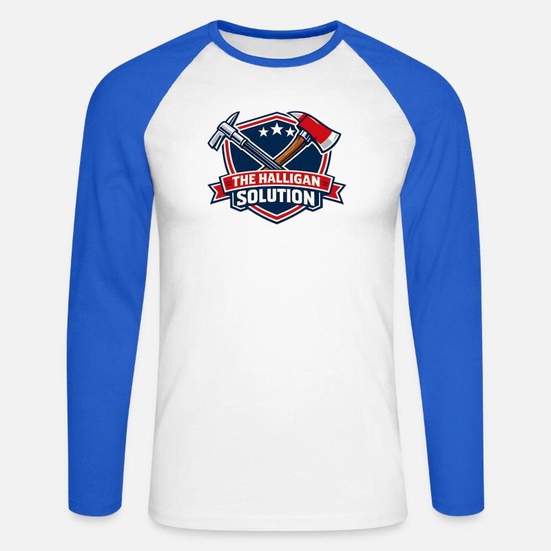 Halligan Solution Shield Graphic - Unisex Long Sleeve Baseball T-Shirt - white/royal blue