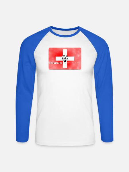 Schweiz Fußball Schweizer Fahne mit Fußball - Unisex Baseballshirt langarm - Weiß/Royalblau