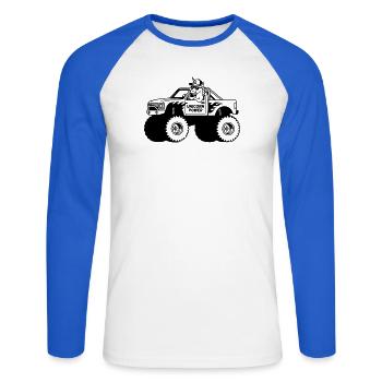 Licorne dans un monster truck - T-shirt baseball manches longues Homme - blanc/bleu royal - Devant - Nik (191cm)