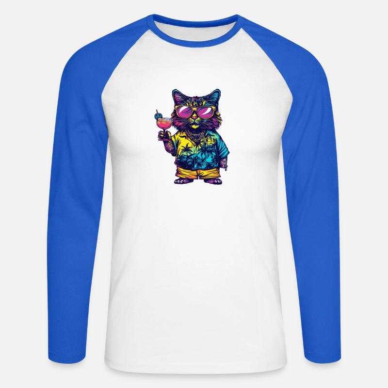 Katze Comic Sommer - Unisex Baseballshirt langarm - Weiß/Royalblau