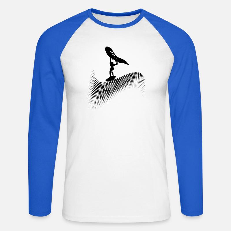 Wingfoiler on wave - Unisex Long Sleeve Baseball T-Shirt - white/royal blue