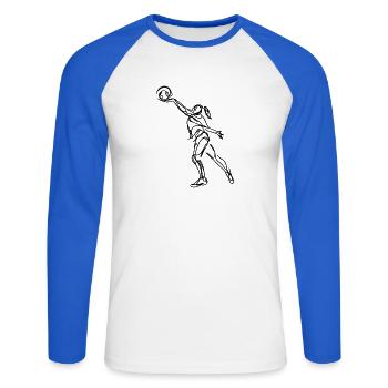Volleyballspielerin - Unisex Baseballshirt langarm - Weiß/Royalblau - Vorne - Nik (191cm)