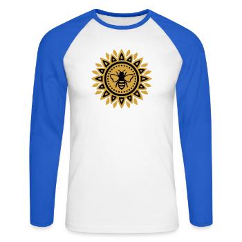 Abeilles d’apiculture Bohèmes Bohèmes de Mandala Bee - T-shirt baseball manches longues Homme - blanc/bleu royal - Devant - Nik (191cm)
