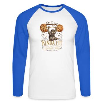 Plutôt en forme, un peu gros paresseux en haltérophilie - T-shirt baseball manches longues Homme - blanc/bleu royal - Devant - Nik (191cm)