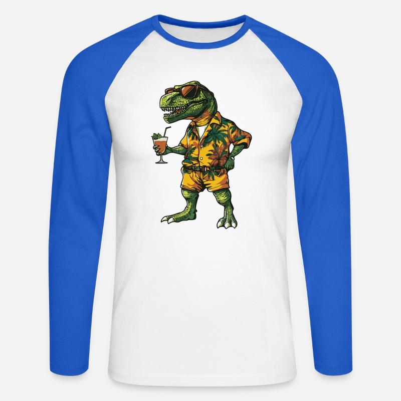 Dinosaur T-Rex Comic Summer - Unisex Long Sleeve Baseball T-Shirt - white/royal blue
