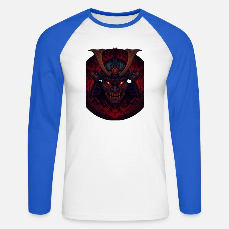 Dämonen-Samourai - Unisex Baseballshirt langarm - Weiß/Royalblau