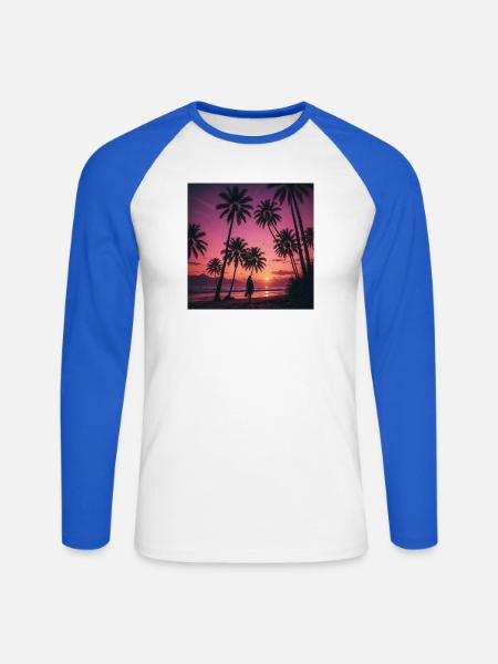 Sonnenuntergang am Palmenstrand - Unisex Baseballshirt langarm - Weiß/Royalblau