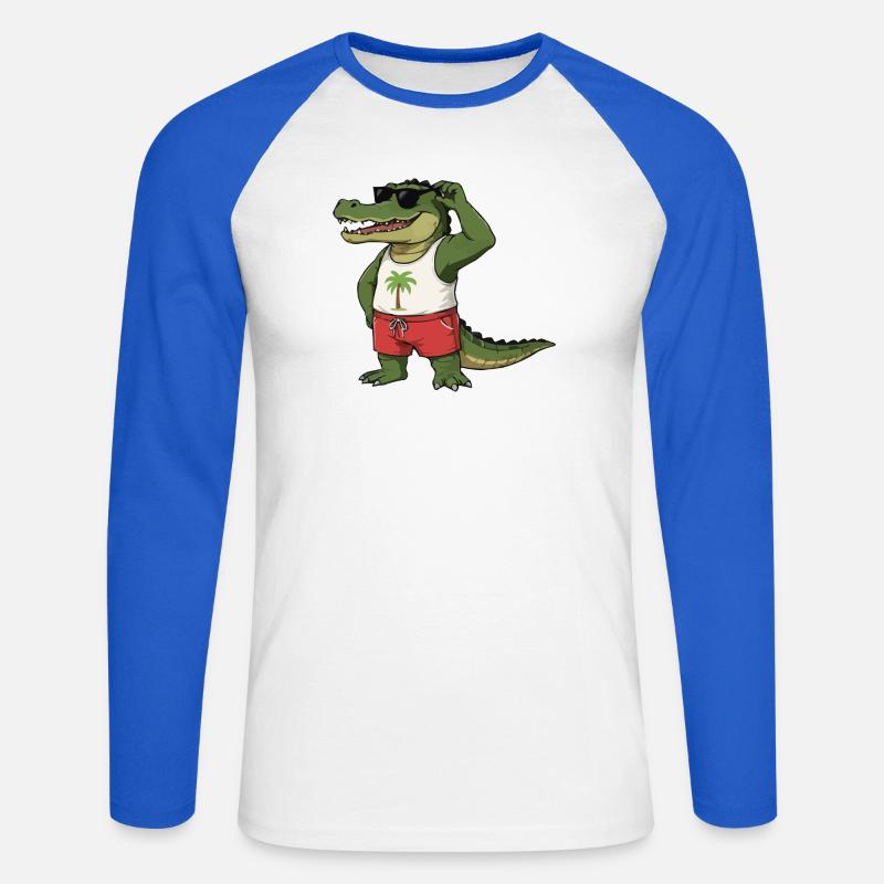 Krokodil Comic - Unisex Baseballshirt langarm - Weiß/Royalblau