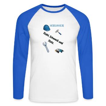 Schlosser T-Shirt Lustiges Geschenk Metallbau-Fans - Unisex Baseballshirt langarm - Weiß/Royalblau - Vorne - Nik (191cm)