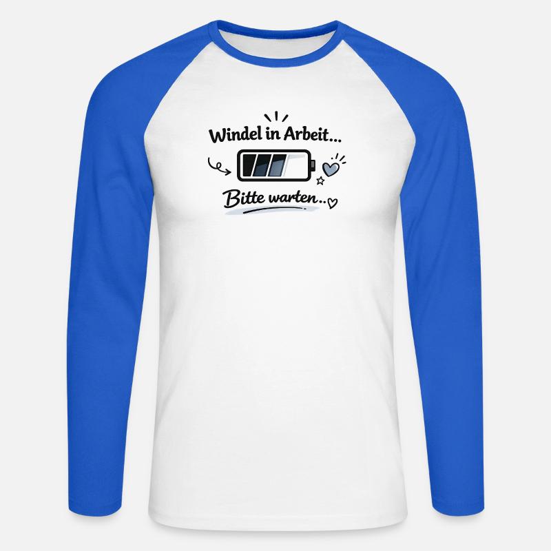 Windel in Arbeit - Bitte warten - Unisex Baseballshirt langarm - Weiß/Royalblau