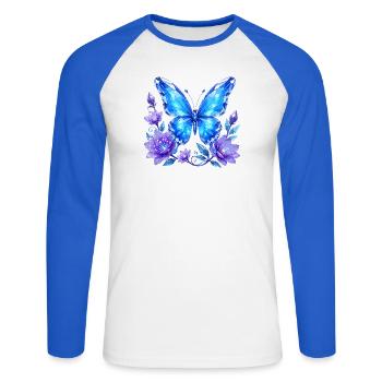 Blue Crystal Butterfly with Flowers - Unisex Long Sleeve Baseball T-Shirt - white/royal blue - Front - Nik (191cm)