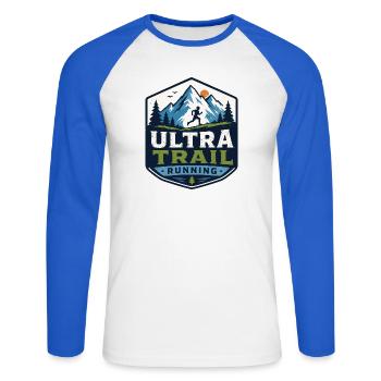 Ultra Trail Running - Unisex Long Sleeve Baseball T-Shirt - white/royal blue - Front - Nik (191cm)