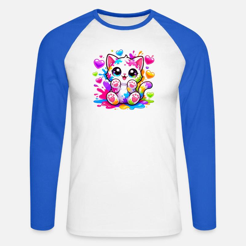 Katzenkunst Farbexplosion - Unisex Baseballshirt langarm - Weiß/Royalblau