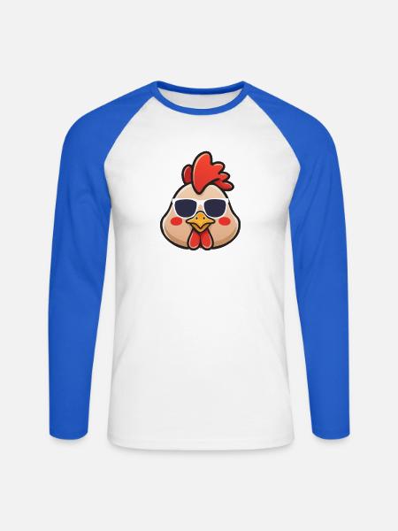 Cooles Huhn mit Sonnenbrille Witziges Bauernhoftier - Unisex Baseballshirt langarm - Weiß/Royalblau