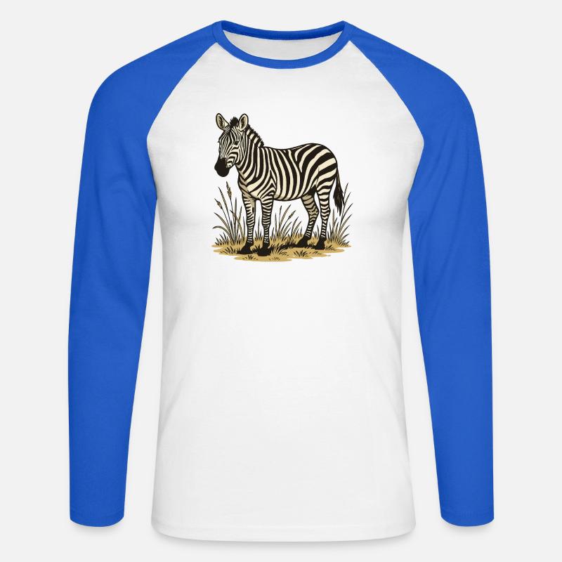 Zebra - Unisex Baseballshirt langarm - Weiß/Royalblau