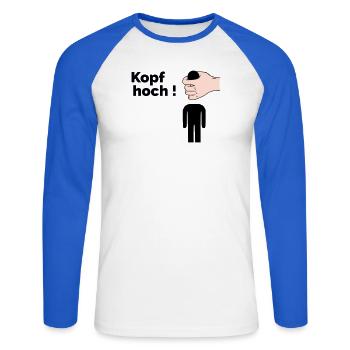 Kopf hoch - Unisex Baseballshirt langarm - Weiß/Royalblau - Vorne - Nik (191cm)