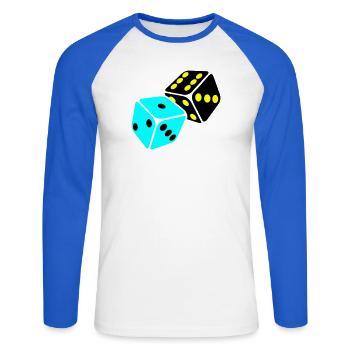 Salle de jeux Neon Cube - T-shirt baseball manches longues Homme - blanc/bleu royal - Devant - Nik (191cm)